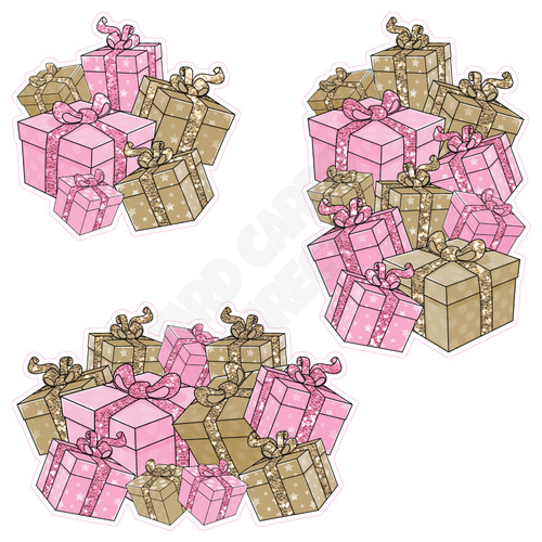 Present Cluster - Chunky Glitter Light Pink & Old Gold  - Style A - Yard Card