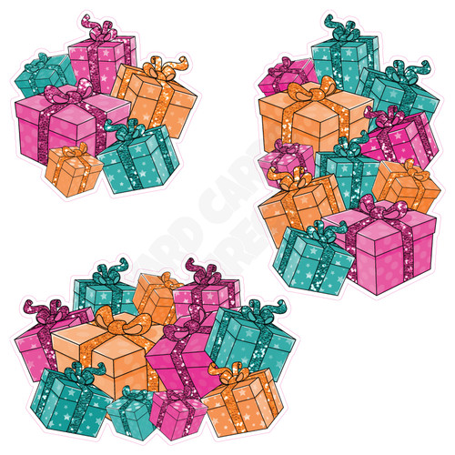 Present Cluster - Chunky Glitter Hot Pink, Orange & Teal  - Style A - Yard Card