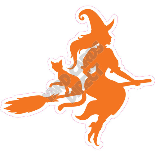 Silhouette - Witch - Orange - Style A - Yard Card