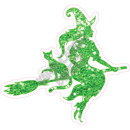 Silhouette - Witch - Chunky Glitter Medium Green - Style A - Yard Card