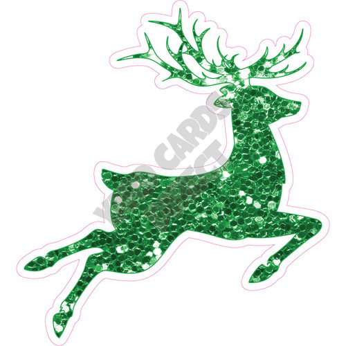 Silhouette - Reindeer - Chunky Glitter Medium Green - Style C - Yard Card