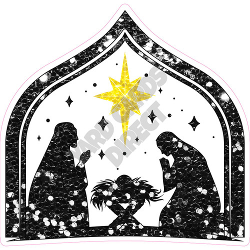 Silhouette - The Nativity Scene - Chunky Glitter Black - Style B - Yard Card