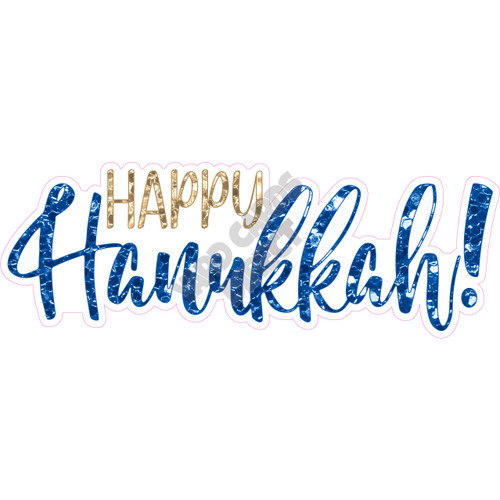 Statement - Happy Hanukkah - Chunky Glitter Old Gold & Medium Blue - Style B - Yard Card