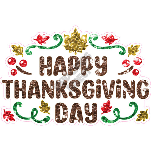 Statement - Happy Thanksgiving Day - Chunky Glitter Brown - Style A - Yard Card