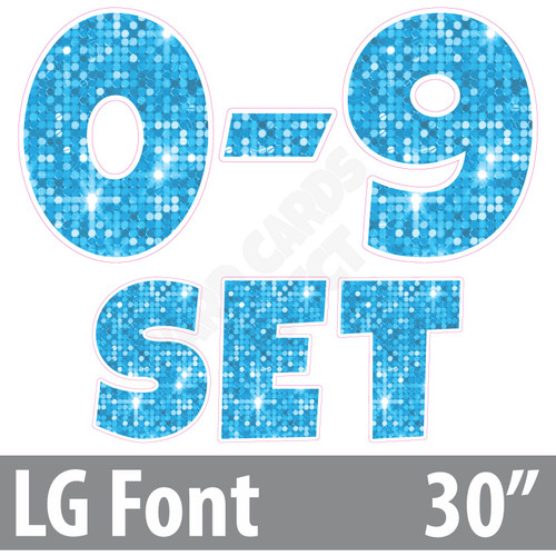 LG 30" 13pc 0-9 - Set - Large Sequin Light Blue - Yard Cards