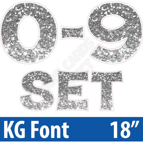 KG 18" 10pc 0-9 - Set - Chunky Glitter Silver - Yard Cards