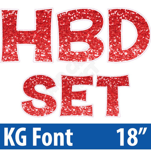 KG 18" 14pc HBD - Set - Chunky Glitter Red - Yard Cards