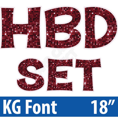 KG 18" 14pc HBD - Set - Large Sequin Burgundy - Yard Cards