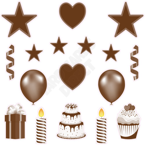 17pc HBD - Essentials Set - Style A - Solid Brown - Yard Cards