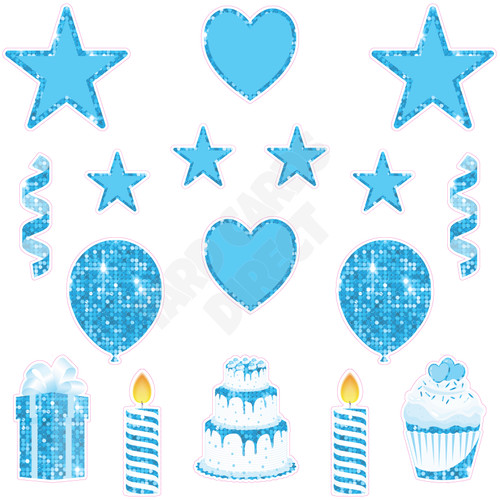 17pc HBD - Essentials Set - Style A - Large Sequin Light Blue - Yard Cards