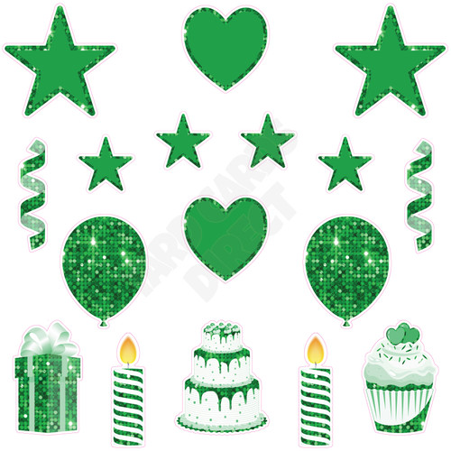 17pc HBD - Essentials Set - Style A - Large Sequin Medium Green - Yard Cards