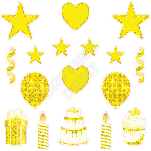 17pc HBD - Essentials Set - Style A - Large Sequin Yellow - Yard Cards