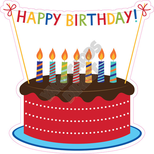 Birthday Cake - Red with Candles and Banner - Style A - Yard Card