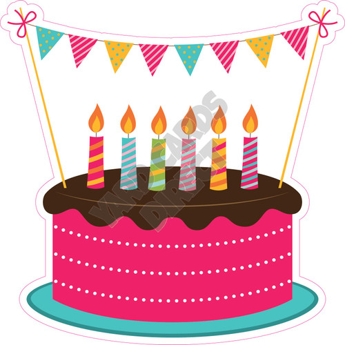 Birthday Cake - Pink with Candles and Banner - Style A - Yard Card
