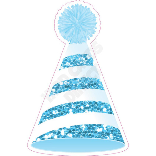 Party Hat - Style A - Chunky Glitter Light Blue - Yard Card