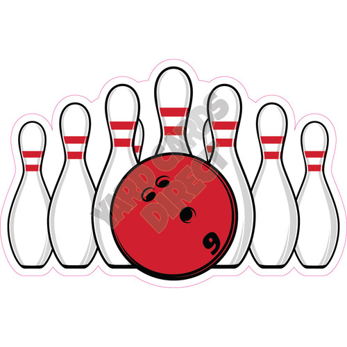 Bowling Pins with Red Ball - Style A - Yard Card