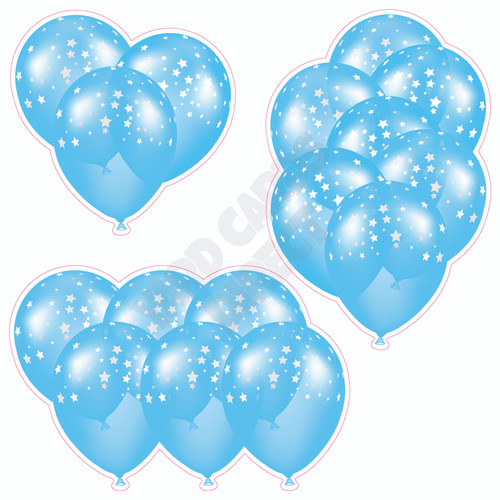 Balloon Cluster - Light Blue With Stars - Yard Card