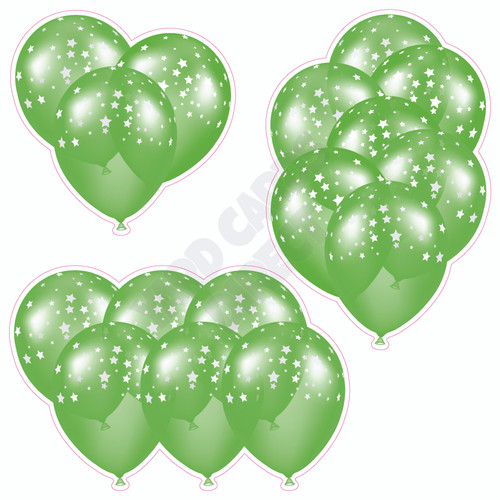 Balloon Cluster - Light Green With Stars - Yard Card