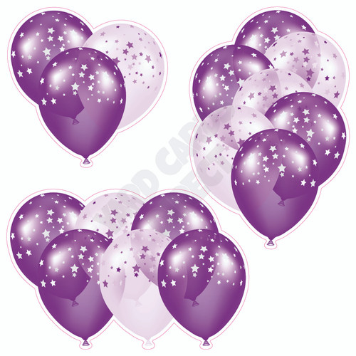 Balloon Cluster - Purple & Purple Tinted With Stars - Yard Card