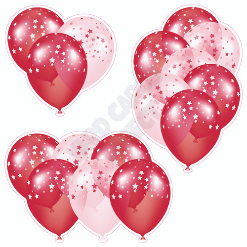 Balloon Cluster - Red & Red Tinted With Stars - Yard Card