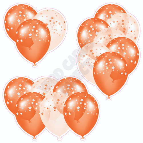 Balloon Cluster - Orange & Orange Tinted With Stars - Yard Card