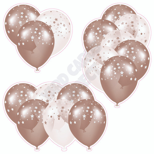 Balloon Cluster - Rose Gold & Rose Gold Tinted With Stars - Yard Card