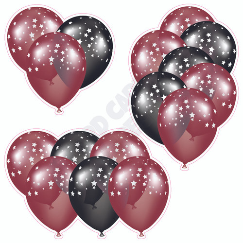 Balloon Cluster - Burgundy & Black With Stars - Yard Card