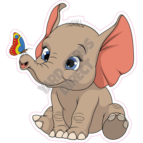 Baby Elephant with Butterfly - Style A - Yard Card