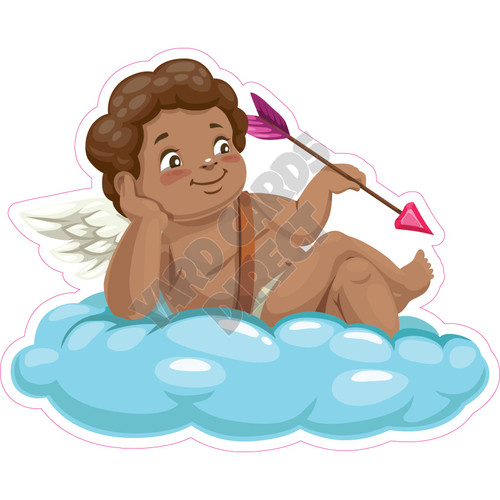 Cupid Laying on Cloud with Arrow - Dark Skin - Style A - Yard Card