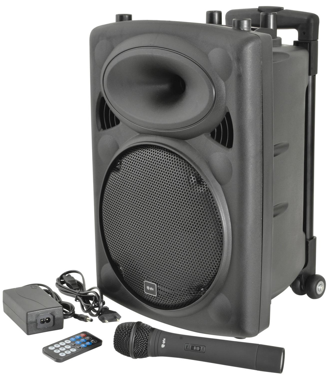 Battery powered speaker discount with wireless mic