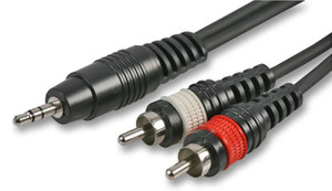 Pulse 3.5mm Stereo Jack to 2 x Phono (RCA) Plug to Plug Lead, 1.2m Black - PLS00179 Pulse 3.5mm Stereo Jack to 2 x Phono (RCA) Plug to Plug Lead, 1.2m Black - PLS00179
