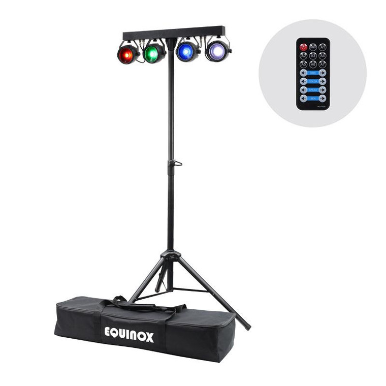 Equinox Micro T Bar RGB COB LED Four Head Lighting System with DMX Remote Stand & Bag