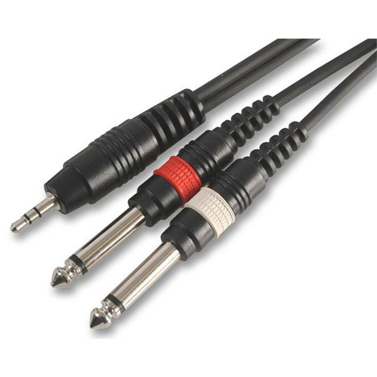 Pulse 3.5mm Stereo Jack to 2 x 6.35mm (1/4") Mono Jack Plug to Plug Lead, 6m, Black -  PLS00142