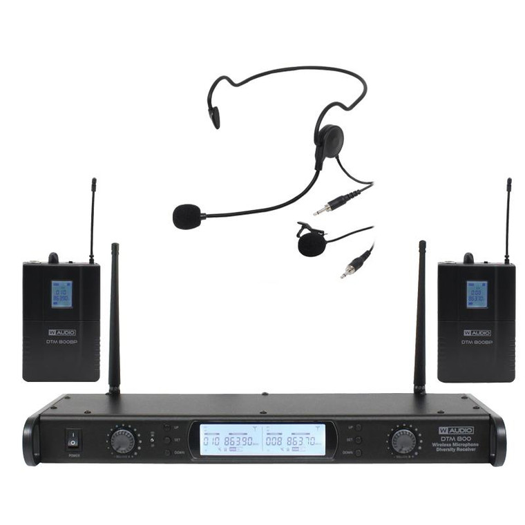 W Audio DTM 800 V2 Dual Twin Bodypack & Headset Wireless Radio Microphone System Rack Mount