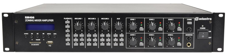 Adastra RM406 100V 6 Zone Mixer Amplifier with Bluetooth FM USB