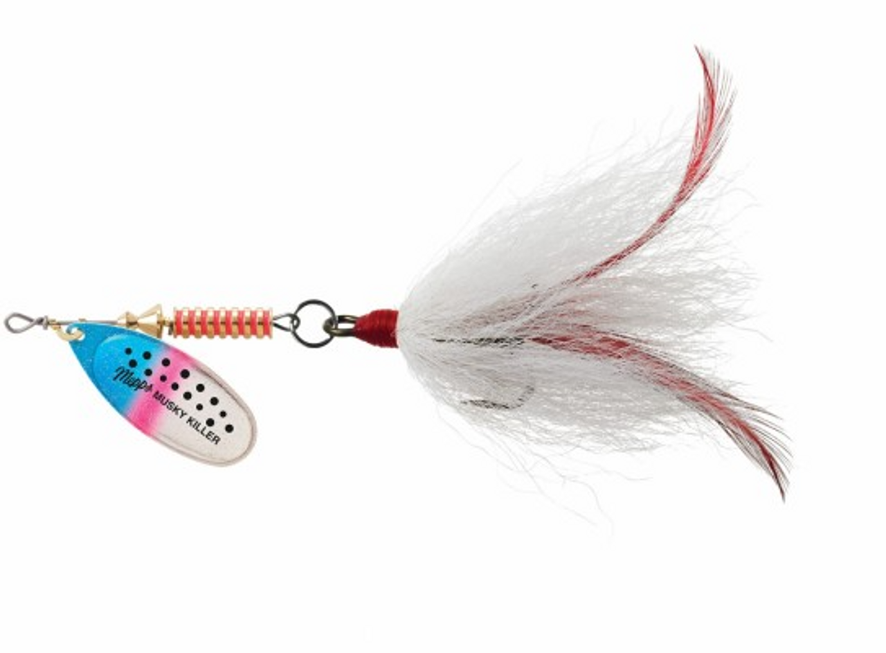 Musky Killer Spinner -3/4oz - Dressed - Silver-Rainbow Trout/White