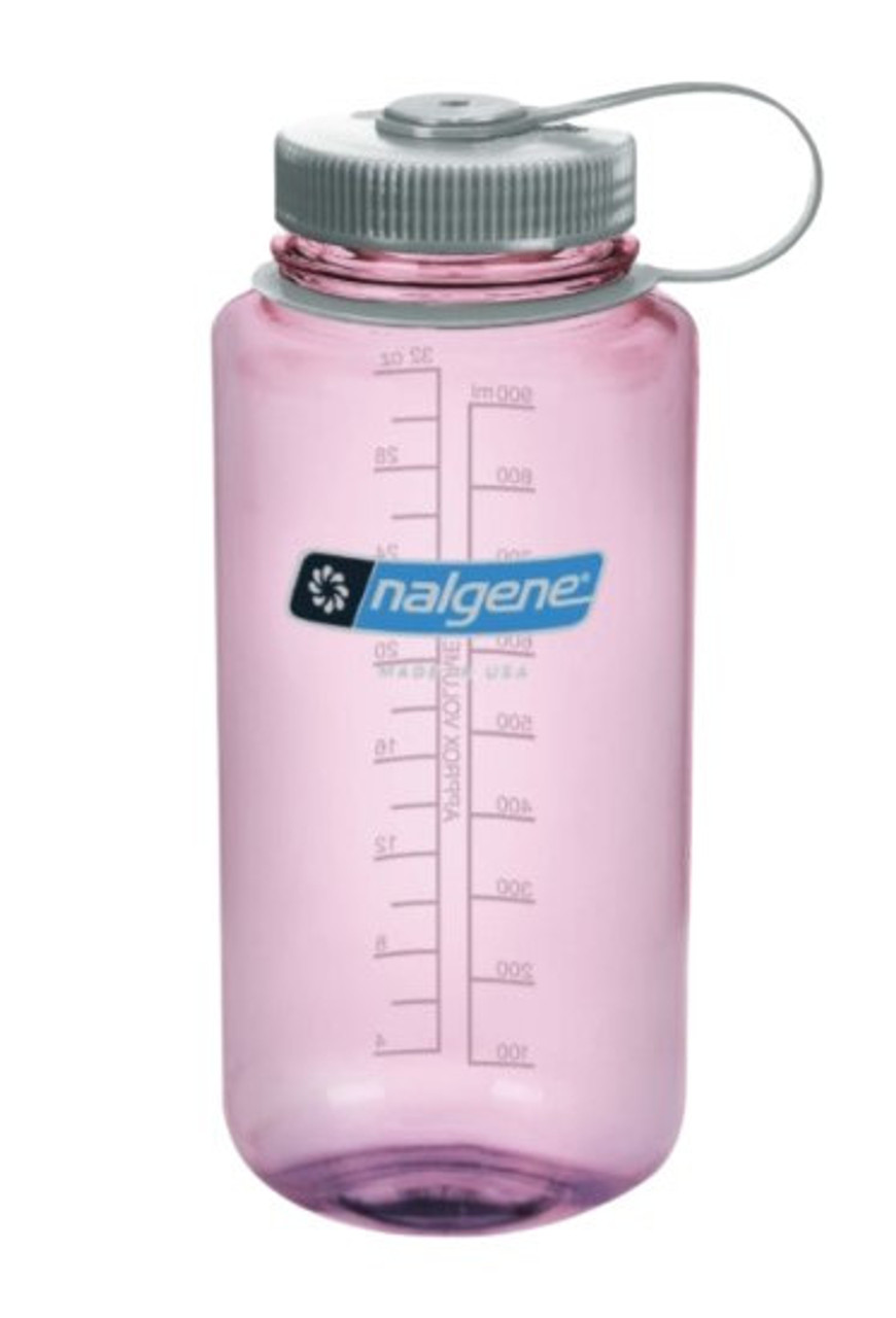 Nalgene Wide Mouth Water Bottle, 32 oz Clear w/ Pink Cap