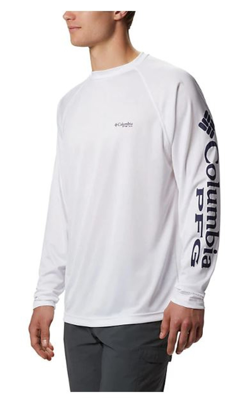 Men's Daytona International Speedway Columbia White Terminal Tackle Omni- Shade Raglan Long Sleeve T-Shirt