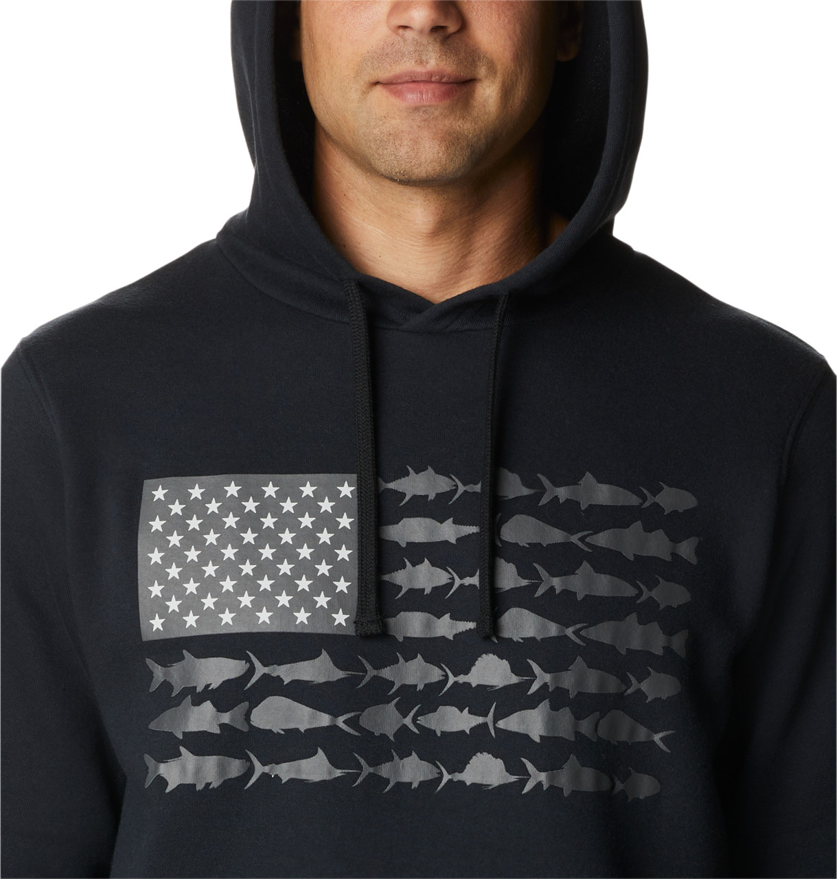 Men's PFG Fish Flag II Hoodie - Black, Graphite USA - Ramsey Outdoor