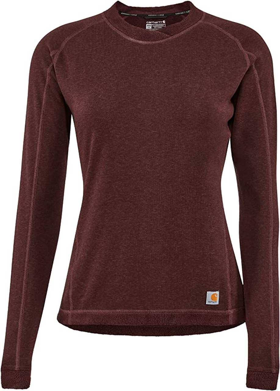 Women's Force Heavyweight Synthetic Wool-Blend Fleece Base Layer Crewneck  Top - Blackberry Heather - Ramsey Outdoor