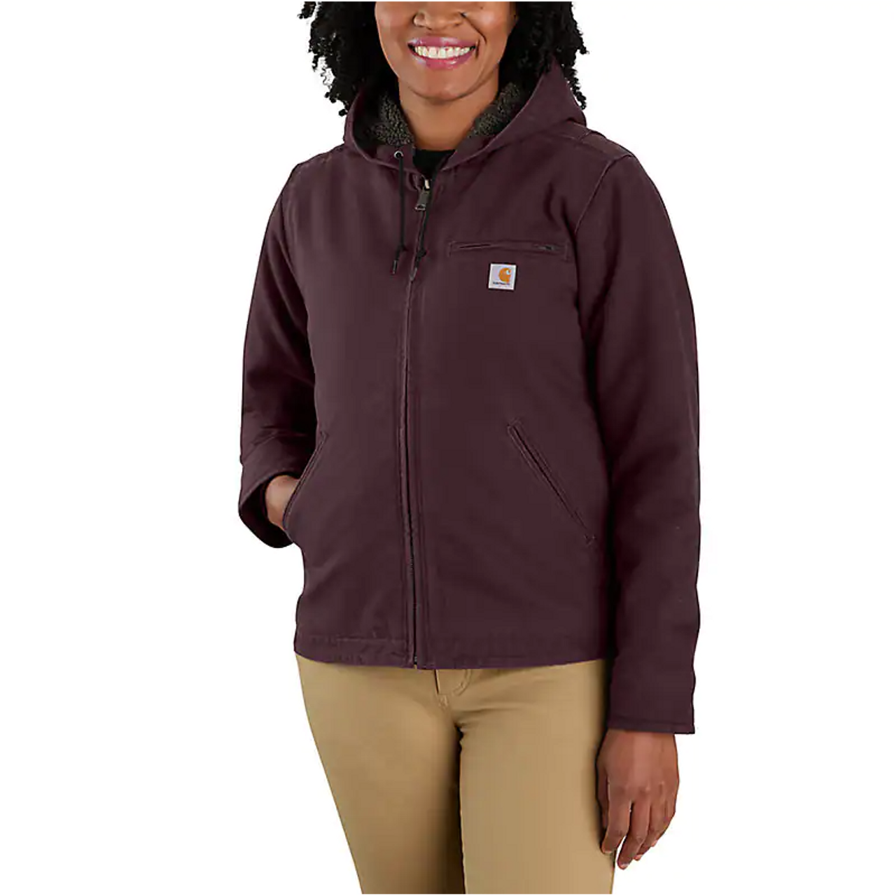 Women's Loose Fit Washed Duck Sherpa Lined Jacket - Blackberry Ramsey Outdoor