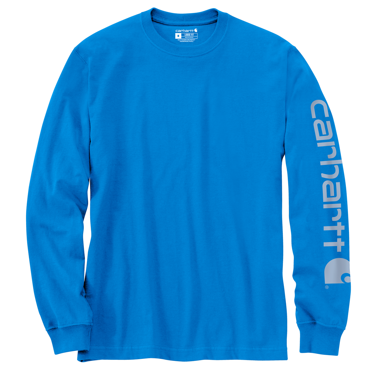 Outdoor Blue - T-Shirt Fit Men\'s Long-Sleeve Loose Heavyweight Sleeve - Glow/Fog Logo Graphic Blue Ramsey