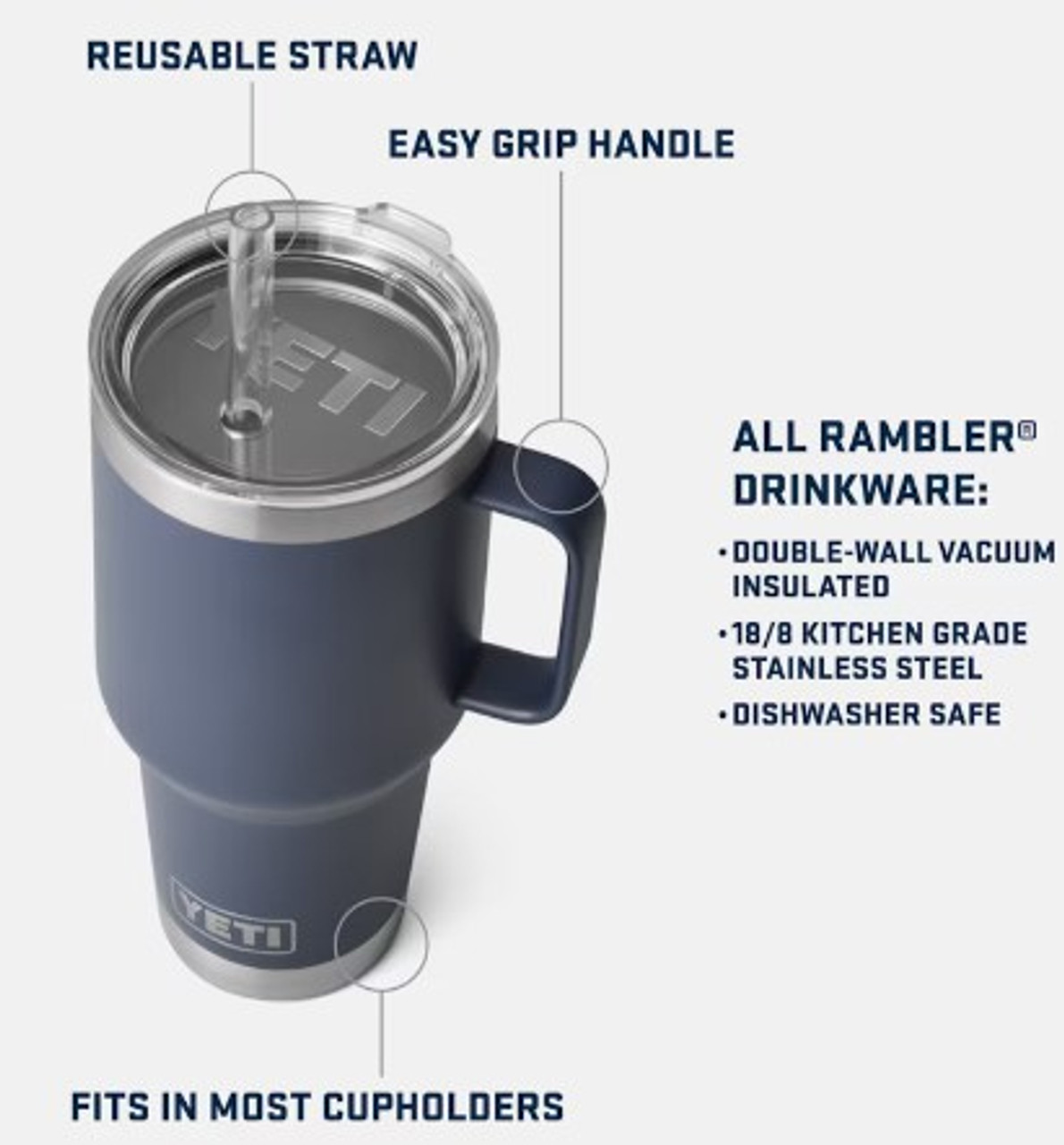 YETI Rambler 35 oz Straw Mug, Vacuum Insulated, Stainless Steel, Rescue Red