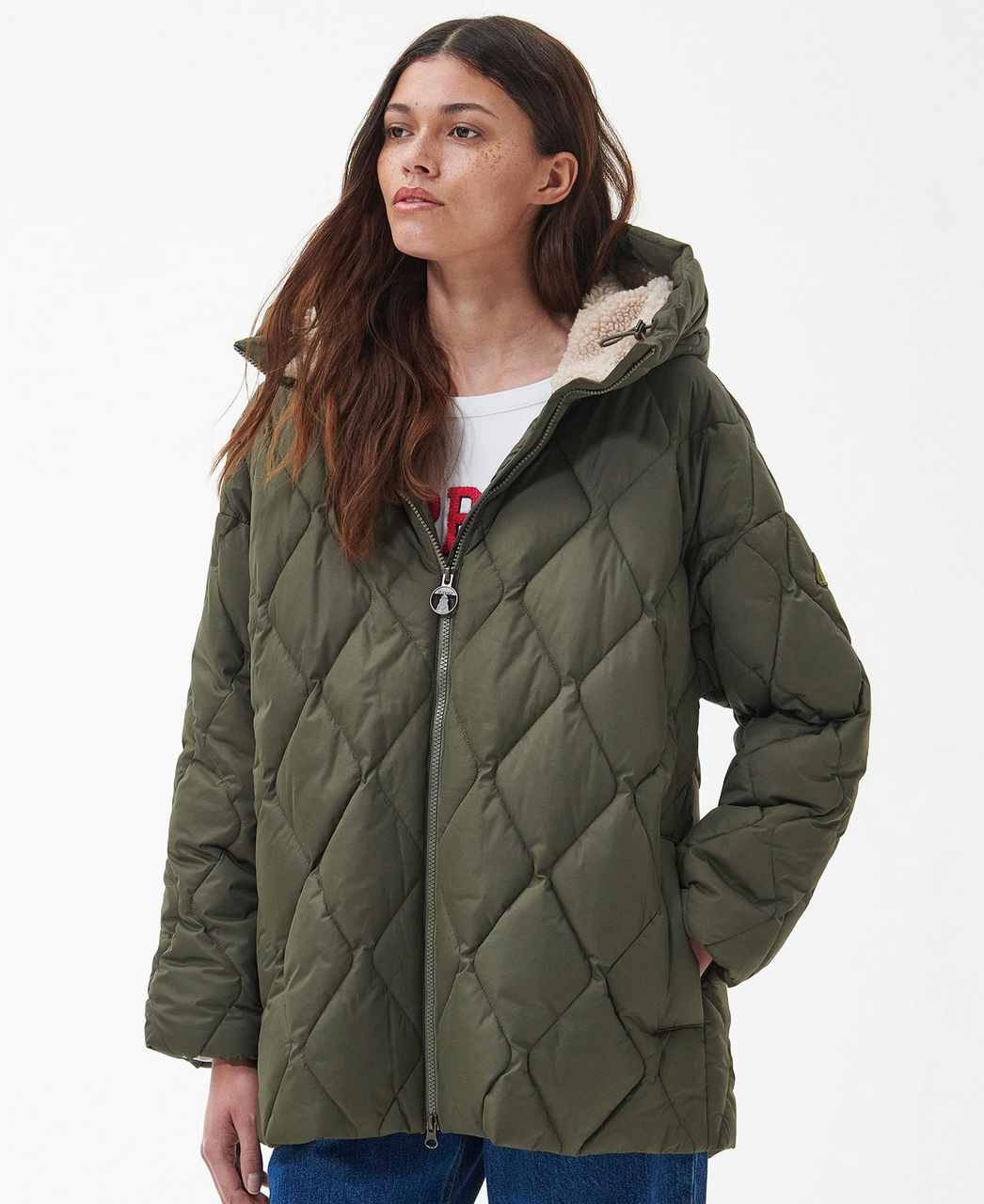 Quilted jacket with a hood - olive