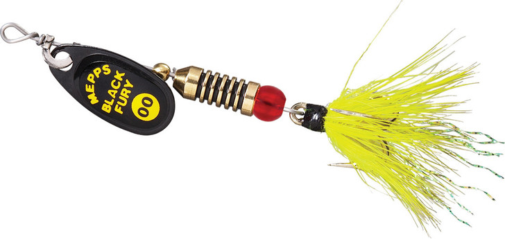 Black Fury Spinner - #5 - Dressed Treble - Yellow Dot Blade