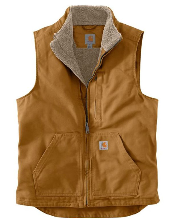 Carhartt Men's Washed Duck Sherpa-Lined Mock Neck Vest, XL, Carhartt Brown
