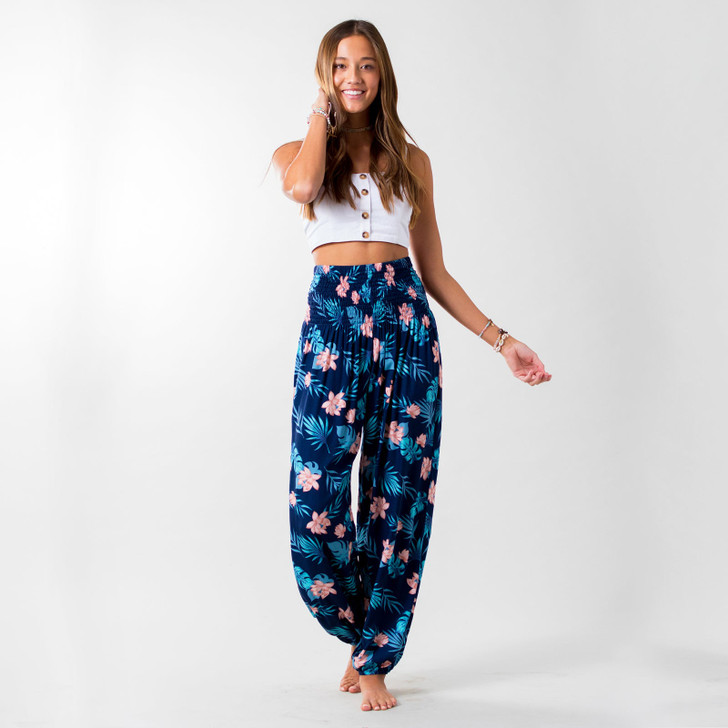 Navy Blue Peacock Harem Pants - Bohemian Island