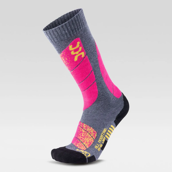 Women's All Mountain Ski Socks - Medium Grey Melange/Pink - Ramsey