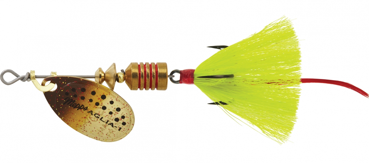 Mepps Dressed Aglia Spinner Brown Trout Blade/Yellow Tail; 1/8 oz.