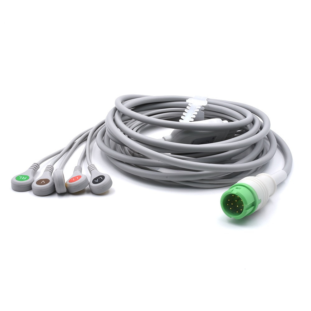 Câble ECG 12 Broches 3 Dérivations Avec Connecteurs Snap - Compatible Appareil Mindray DPM6 - Envoi Rapide